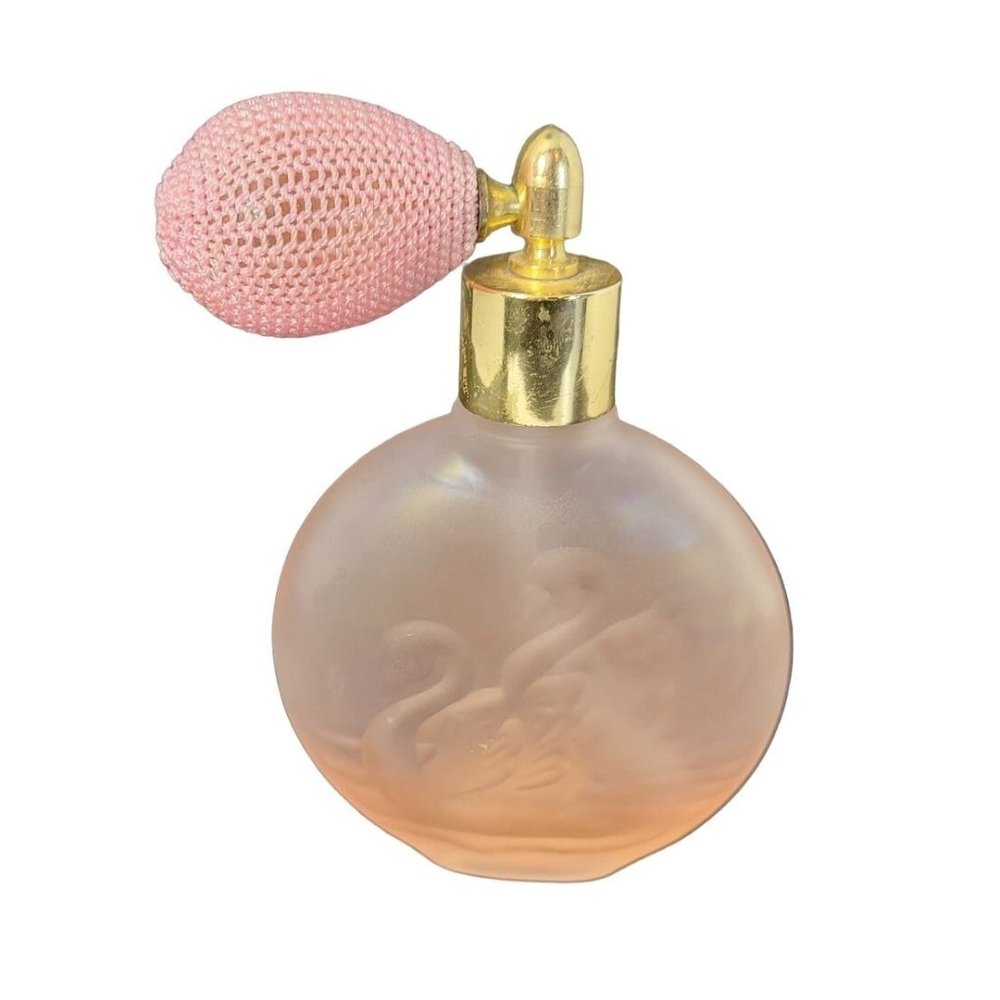 vintage frosted pink glass swans Enesco Taiwan perfume bottle